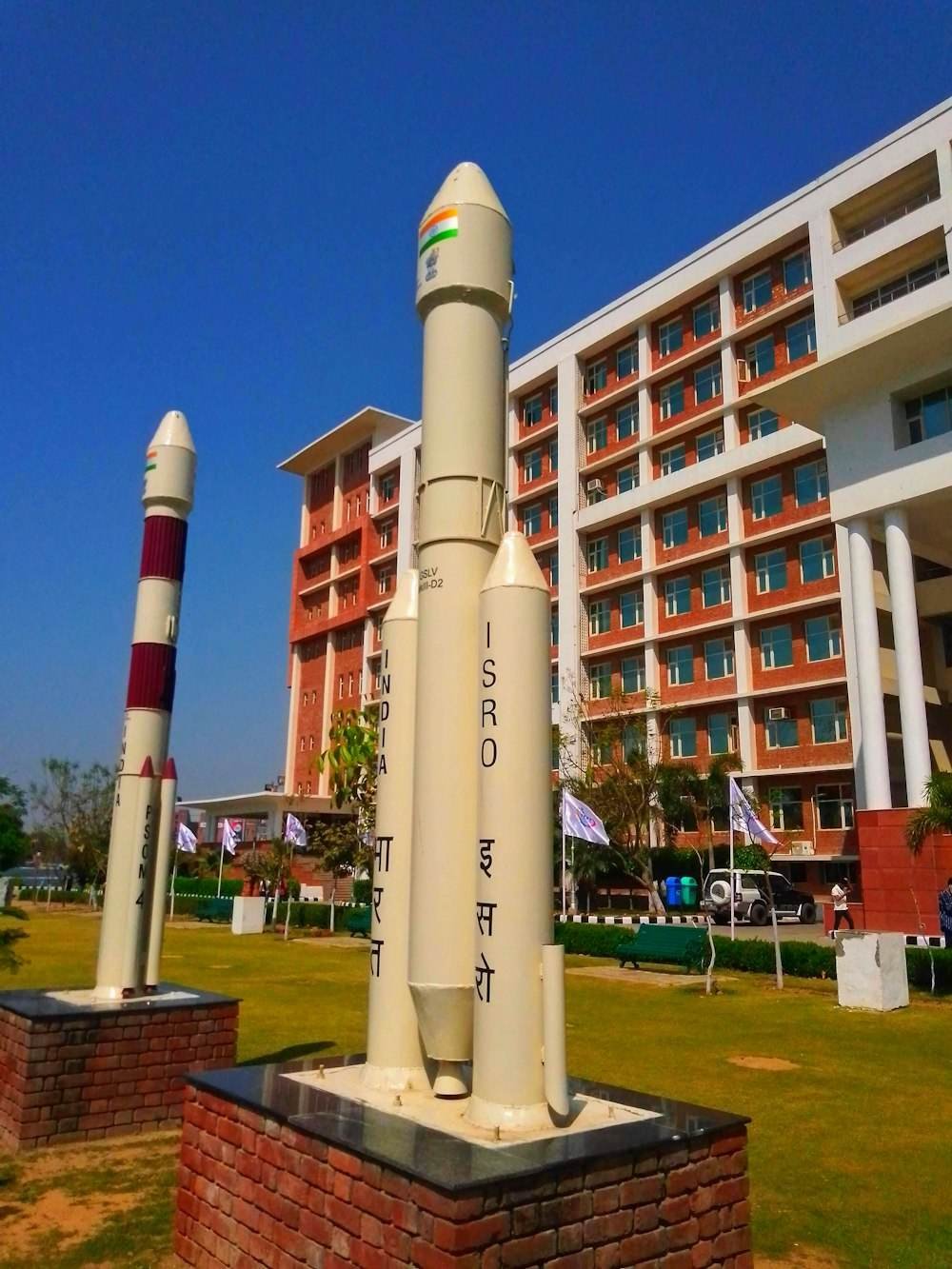 Rocket displays outside a research building at Chandigarh University, India