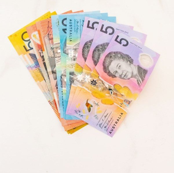 Australian dollar banknotes arranged in a fan