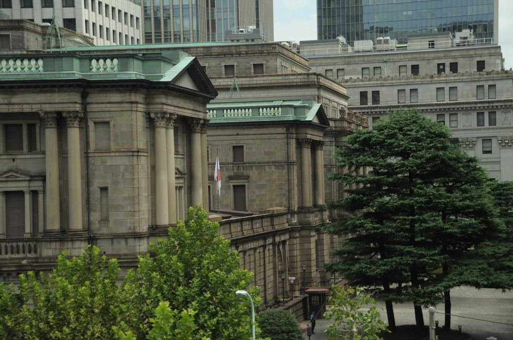 Bank of Japan headquarters with classical stone columns in Tokyo
