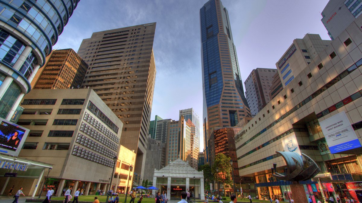 Office towers in Singapore's Raffles Place central business district, home to banks and financial firms