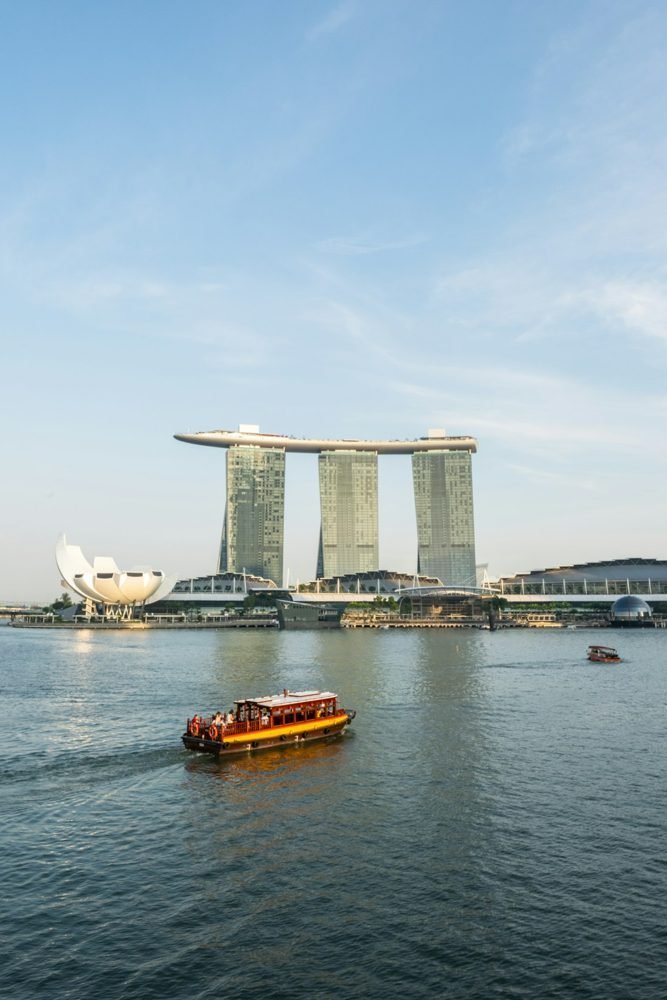 Marina Bay Sands and Singapore's waterfront seen across Marina Bay
